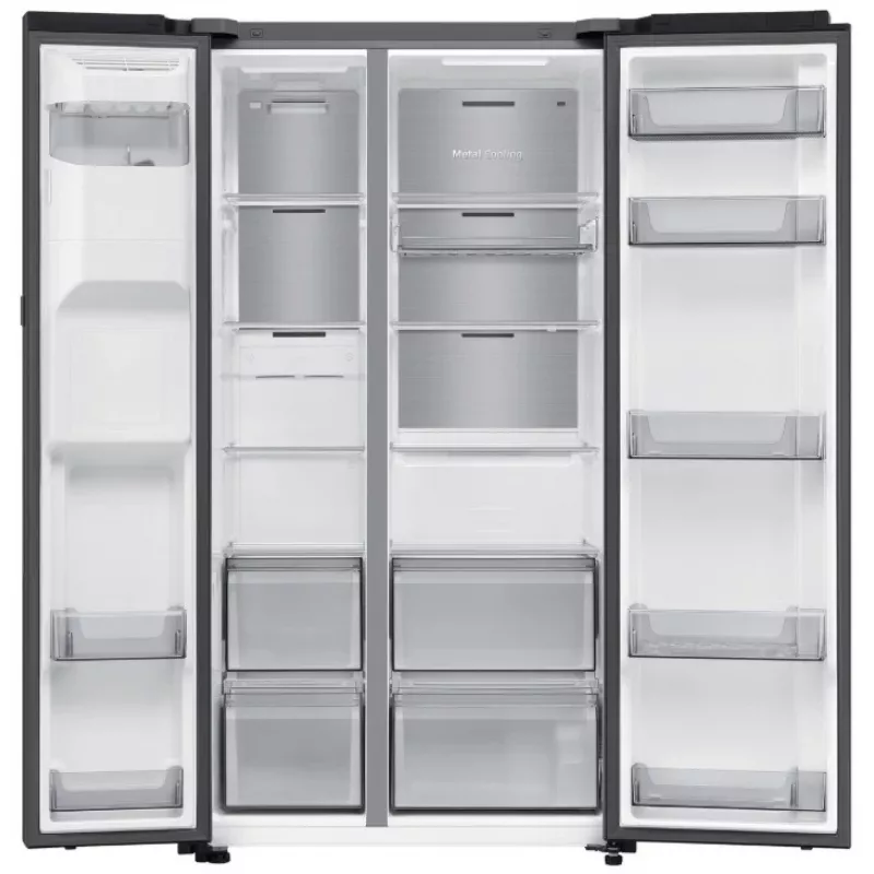 Samsung RS80F64KEFEO American Style Fridge Freezer, 615L, Total No Frost, Plumbed Water & Ice Dispenser, Refined Steel
