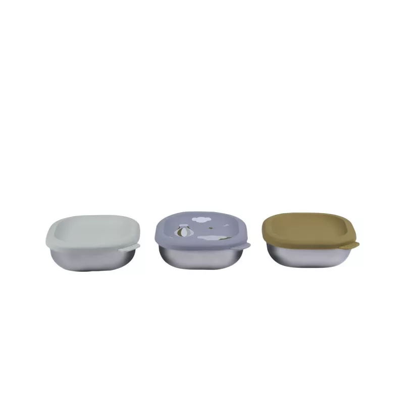 Beaba Stainless Steel Food Storage Container Set with Silicone Lids, 3 Pieces, Adventure Collection