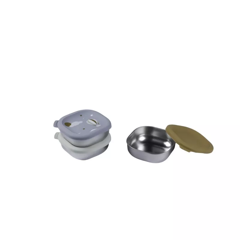Beaba Stainless Steel Food Storage Container Set with Silicone Lids, 3 Pieces, Adventure Collection
