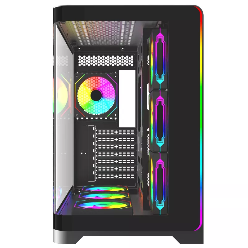 Rampage LYRON Mid Tower Gaming PC Case, 7x ARGB PWM Fans, Tempered Glass, Black