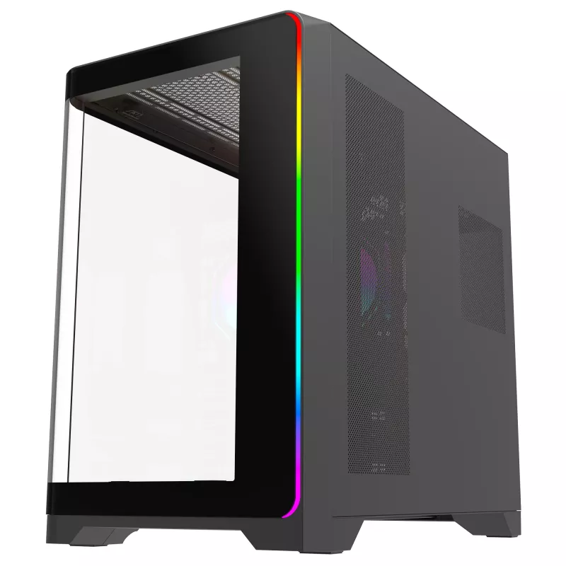 Rampage LYRON Mid Tower Gaming PC Case, 7x ARGB PWM Fans, Tempered Glass, Black