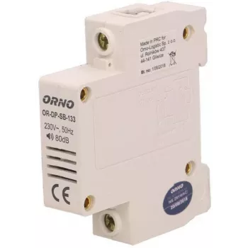 ORNO OR-DP-SB-133 Wired Doorbell Chime, DIN Rail 1 Module, 230V AC, 85 dB, White/Grey