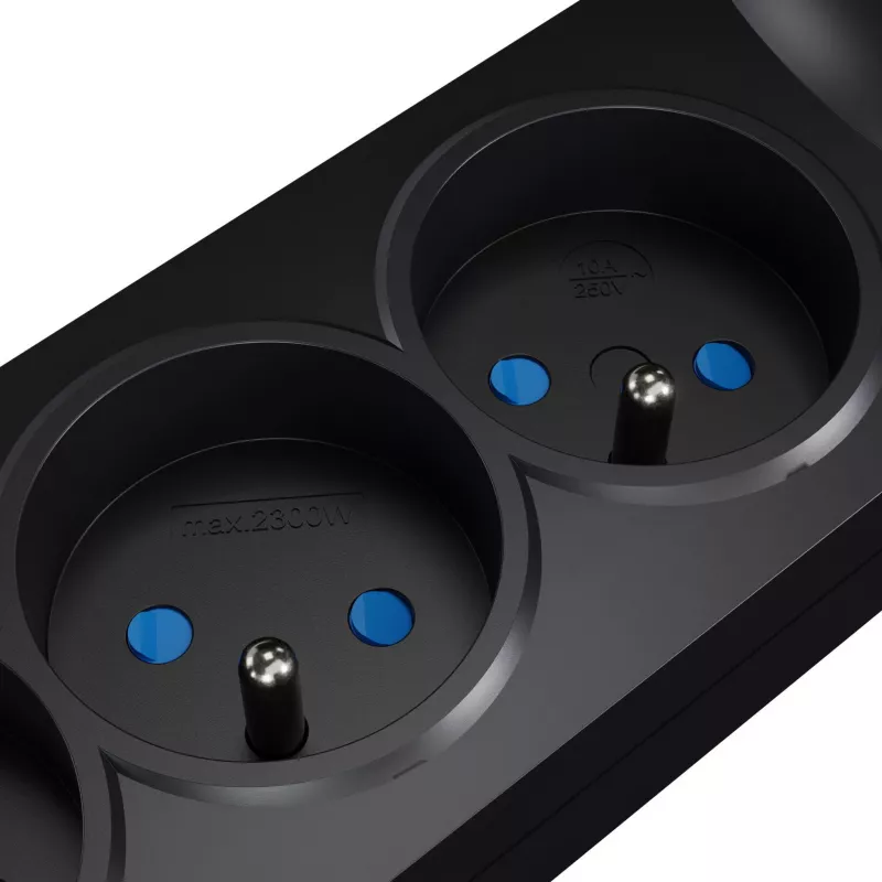 Getfort 5P 1.5m Black Surge Protected Power Strip