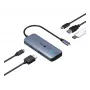 IcyBox IB-DK4081-SO Spade Dock 4081 5-in-1 Travel Docking Station with Off-Screen Charging, USB-C, HDMI 4K, Gigabit Ethernet, 2x USB-A, 100W PD, Aluminium