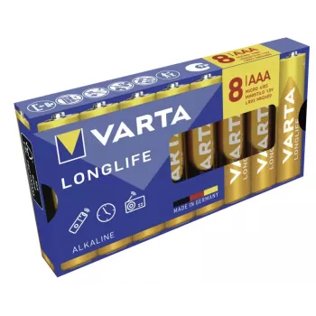 VARTA Longlife AAA LR03 Micro Alkaline Batteries, 8-Pack, 1.5 V, Blister Pack