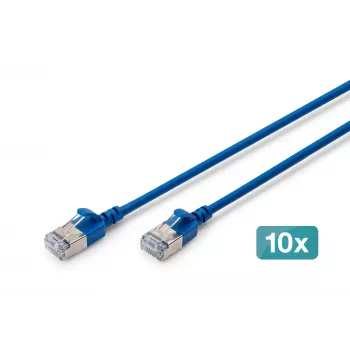 DIGITUS CAT 6A F-FTP Slim Patch Cable, 0.3 m, Blue, 10-Pack, LSZH, 10 Gbps, RJ45
