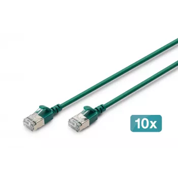 DIGITUS CAT 6A F-FTP Slim Patch Cable, 0.3m, Green, 10-Pack