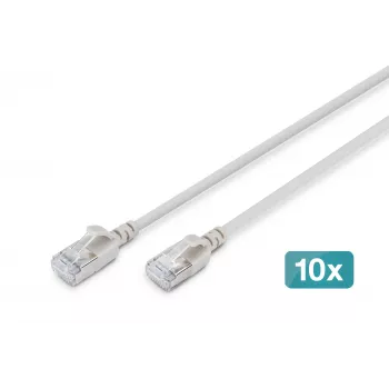 DIGITUS CAT 6A F/FTP Slim Patch Cable, 0.5m, Grey, 10-Pack