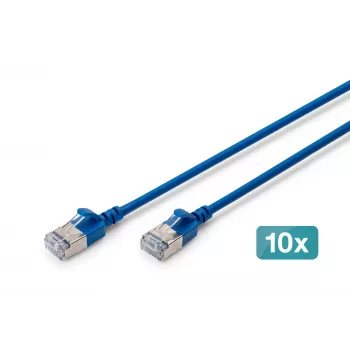 DIGITUS CAT 6A F-FTP Slim Patch Cable, 0.5m, Blue, 10-Pack
