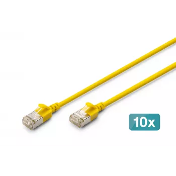DIGITUS CAT 6A F-FTP Slim Patch Cable, 0.5m, Yellow, 10-Pack, LSZH, 10Gbps, 500MHz, 28AWG Copper, Gold-Plated RJ45
