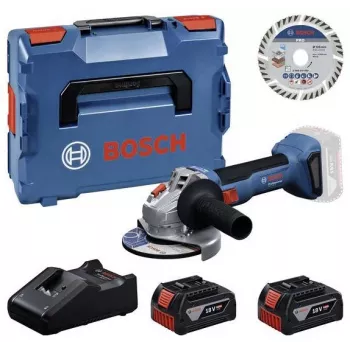 Bosch Professional GWS 18V-11 S Cordless Angle Grinder Set with 2x 4.0Ah Batteries, Charger, and L-BOXX