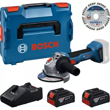 Bosch Professional GWS 18V-11 S Cordless Angle Grinder Set with 2x 4.0Ah Batteries, Charger, and L-BOXX