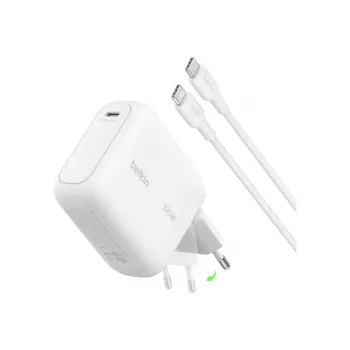 Belkin BOOSTCHARGE 100W USB-C GaN Wall Charger with 1.5m USB-C to USB-C Cable - White
