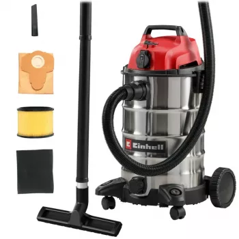 Einhell TC-VC 3055 SA Wet and Dry Vacuum Cleaner with Power Socket, 55L Stainless Steel Tank, 1500W, 190 mbar, Automatic Start/Stop