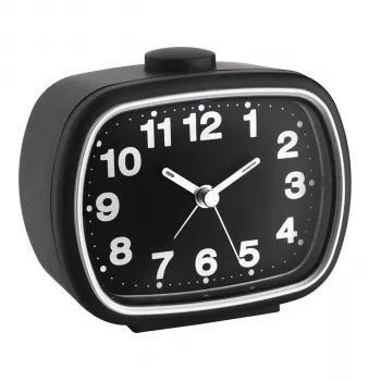 TFA 60.1017.01 Quartz Alarm Clock with Silent Sweep Movement - Black/White