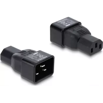 Delock IEC 60320 C20 to C13 Power Adapter, Male Plug to Female Jack, 10 A, 250 V, Straight, Black
