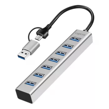 LogiLink USB 3.0 Hub 7x USB-A 2-in-1 Connection Cable Silver