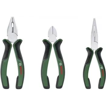 Bosch 3-Piece Pliers Set 1600A02C0S (Green/Black) – Combination Pliers, Diagonal Cutter, Water Pump Pliers