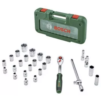 Bosch 1/2 inch Ratchet and Socket Set, 26-Piece, 768 Nm Max Torque, Green Case
