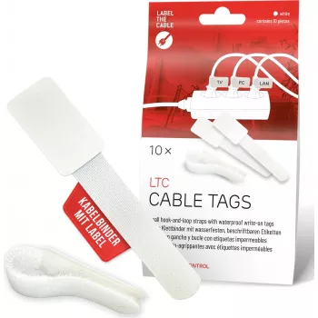 LABEL THE CABLE LTC 2620-10 Reusable Hook and Loop Cable Ties with Integrated Labels, White, 10-Pack