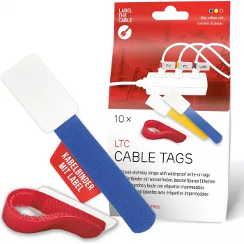 LABEL THE CABLE LTC 2630-10 Reusable Hook-and-Loop Cable Tie Label Set, Mixed Sizes & Colours, 10 Pieces
