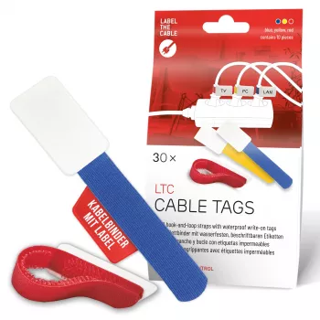 LABEL THE CABLE LTC 2630-30 Reusable Hook and Loop Cable Tie Labels with Write-On Tags, 30-Piece Mixed Set
