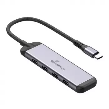 MEDIARANGE MRCS512 USB-C Hub 4-Port 3x USB-C 3.2 Gen 1 + 1x PD 100W Silver