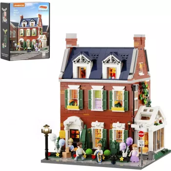Lumibricks Redbrick Row House LED Building Set - 850-Piece Architectural Model Kit with Integrated Warm White Lighting, USB Powered, for Ages 8+
