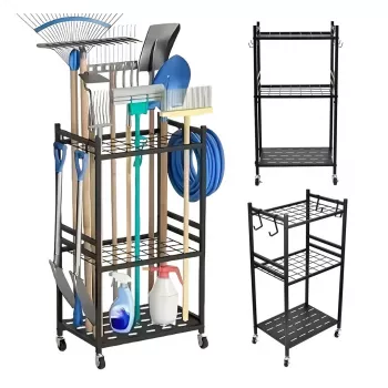 MACLEAN MC-138 Mobile Garden Tool Stand Trolley, Black, 43x30x79cm, 20kg Load, Steel