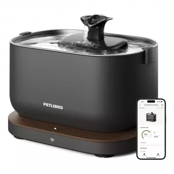 PETLIBRO Dockstream App-Controlled Water Fountain for Cats and Dogs, 2.5L/84oz, 5-Layer Filtration, Ultra-Quiet <30dB, BPA-Free, Black