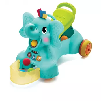 B-KIDS 3-in-1 Sit, Walk & Ride Elephant by Infantino – Activity Walker and Ride-On Toy