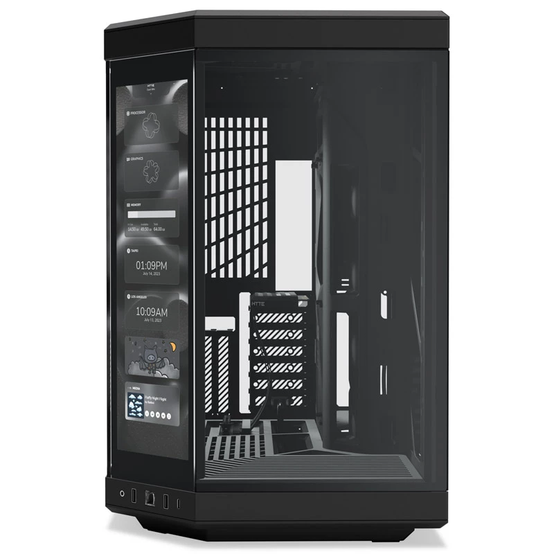 HYTE Y70 Touch Black Mid Tower Case with Panoramic Tempered Glass and 14.1 inch Touchscreen, ATX/E-ATX, Vertical GPU Mount