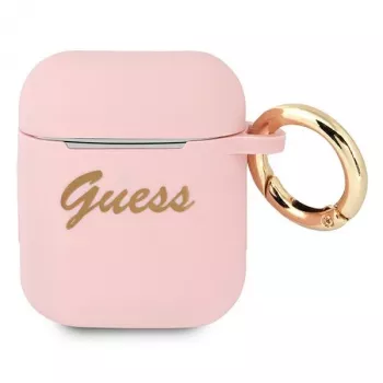GUESS GUA2SSSI AirPods 1/2 Cover Pink Silicone Vintage Script