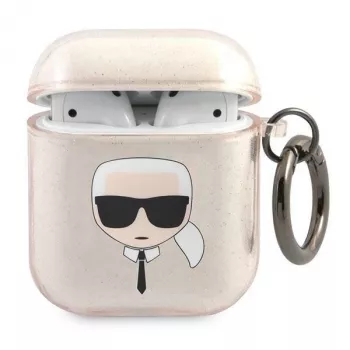 Karl Lagerfeld KLA2UKHGD AirPods 1/2 Cover Gold Glitter Karl Head