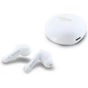 GUESS Flat Classic Logo Electroplated True Wireless Earbuds, White