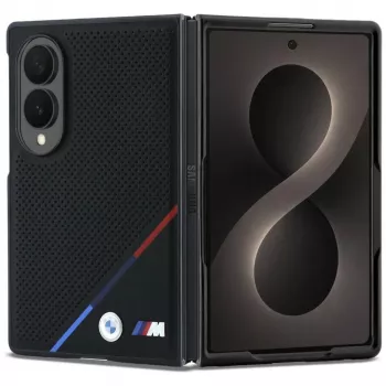 BMW M Leather Perforated Tricolor Stripe Metal Logos MagSafe Case for Samsung Galaxy Z Fold8 - Black