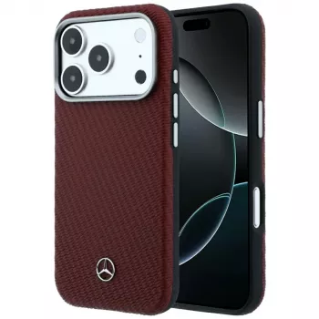 Mercedes Leather Semi Wrap Wood Effect MagSafe Case for iPhone 18 Pro Max / 17 Pro Max - Burgundy