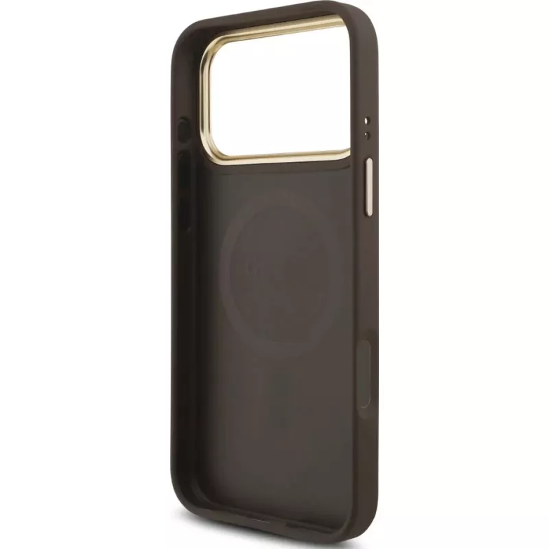 GUESS 4G Triangle Logo MagSafe Case for iPhone 17 Pro Max - Brown & Gold