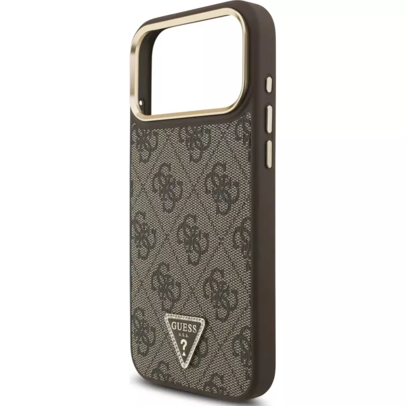 GUESS 4G Triangle Logo MagSafe Case for iPhone 17 Pro Max - Brown & Gold