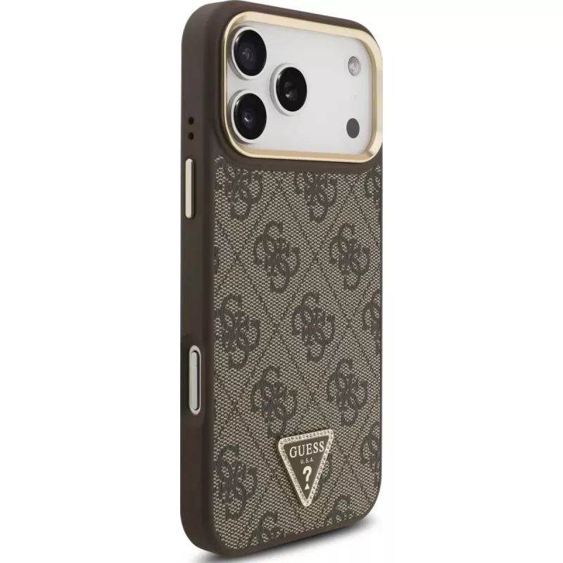 GUESS 4G Triangle Logo MagSafe Case for iPhone 17 Pro Max - Brown & Gold