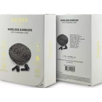 Guess 4G Classic Metal Logo True Wireless Earbuds with ENC and Charging Case (Brown)