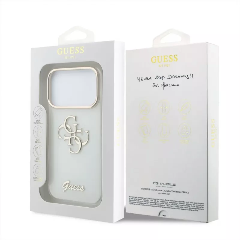 GUESS 4G Script Metal Protective Case for iPhone 18 Pro Max / 17 Pro Max - White