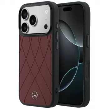 Mercedes Leather Crossed Lines MagSafe Case for iPhone 18 Pro Max / 17 Pro Max – Burgundy