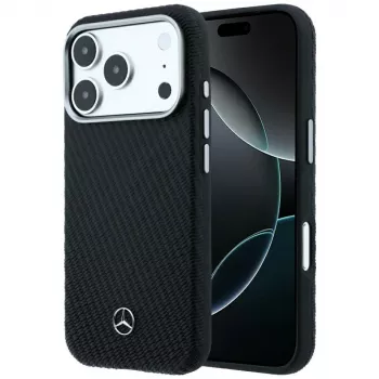 Mercedes Leather Semi Wrap Wood Effect MagSafe Case for iPhone 18 Pro Max / 17 Pro Max - Black