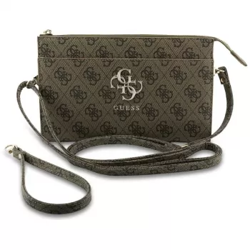 GUESS 4G Big Logo Brown PU Leather Phone Pouch Crossbody Bag with Card Slots