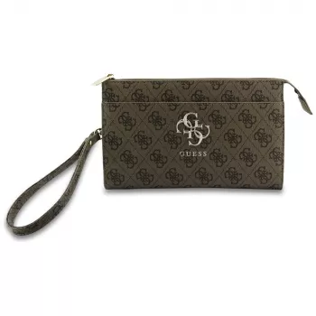 GUESS 4G Big Logo Brown PU Leather Phone Pouch Crossbody Bag with Card Slots