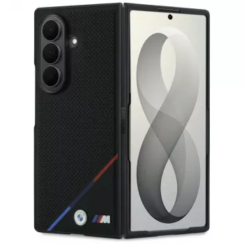 BMW M Leather Perforated Tricolor Stripe Metal Logos MagSafe Case for Samsung Galaxy Z Fold8 Ultra – Black