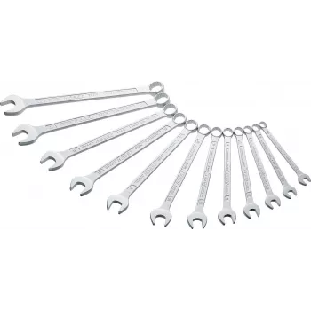 HAZET 600N/12N Combination Wrench Set, 17-Piece, 6-24 mm, Chrome Vanadium, Matt Chrome-Plated, 12-Point Ring, 15° Offset, DIN 3113, in Roll-Up Bag