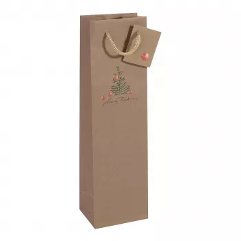 SIGEL GT042 Christmas Bottle Gift Bags with Apple Motif, 10 x 35 cm, Kraft Paper, 5 Pack
