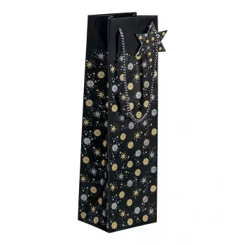 SIGEL GT030 Stardust 5-Bottle Gift Bag, Dark Blue with Metallic Accents, Textile Cord Handles, 320 x 100 x 380 mm